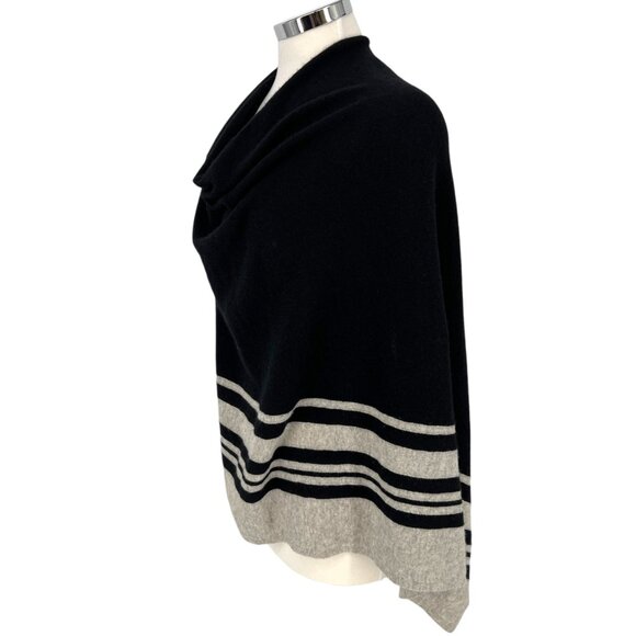Charter Club Luxury Cashmere Black Poncho With Gray Stripes One Size - Picture 4 of 10